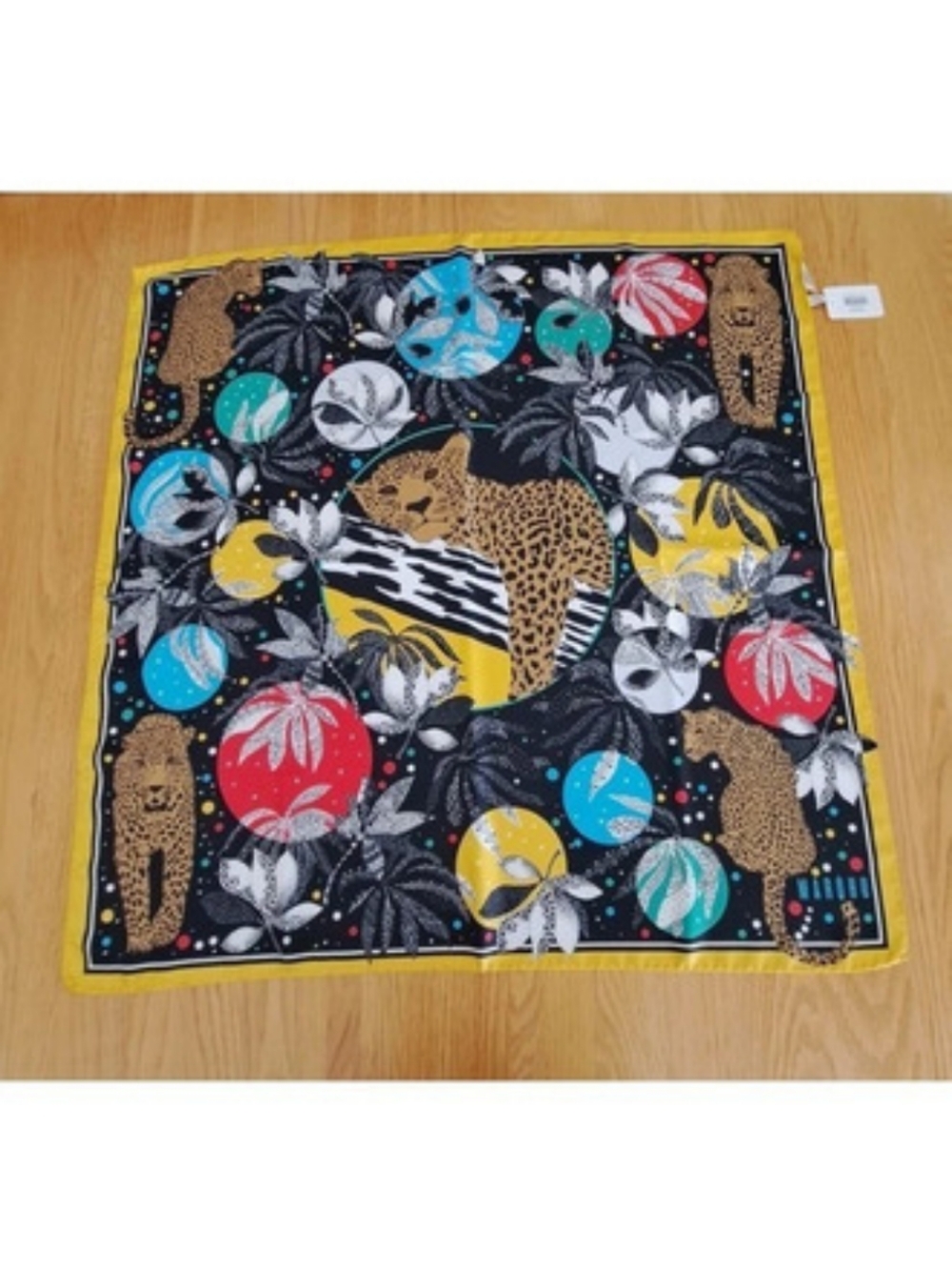 Silk Animal Print Scarf in Black & Multicolor Like New
